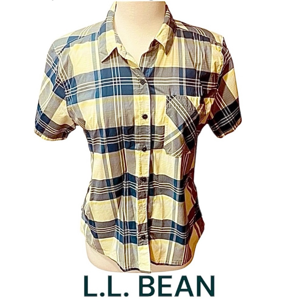 L.L. Bean Blue and Yellow Plaid Shirt Size S